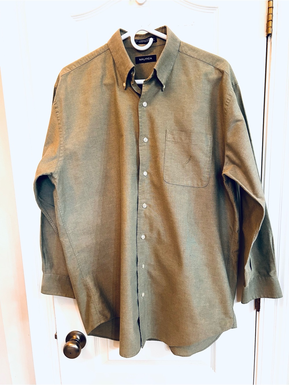 Nautica Men's Olive Button-Down Long Sleeve Shirt